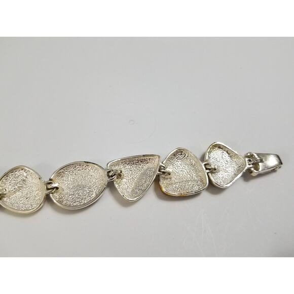 Seven inch silvertone bracelet with inlay stones green yellow b45 - Picture 11 of 11